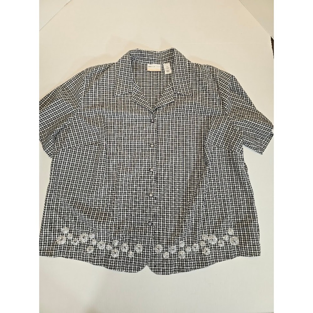 Alfred Dunner Plaid‎ Embroidered Short Sleeve Top & Pants Set 22W